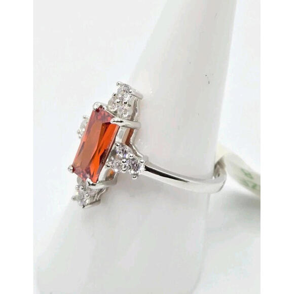 Tangerine Cubic Zirconia on .925 Solid Sterling Silver ~ Bomb Party Ring ~Size 8 - Picture 3 of 5